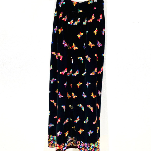 Gisella Heinemann VTG Embroidered Butterflies on Black Velvet Maxi Skirt SZ 8 - Picture 5 of 11